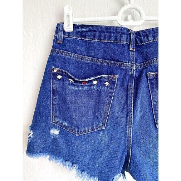 Zara Embroidered Ice Cream Denim Shorts High Rise Button Fly Cut offs US 2 - Picture 8 of 9